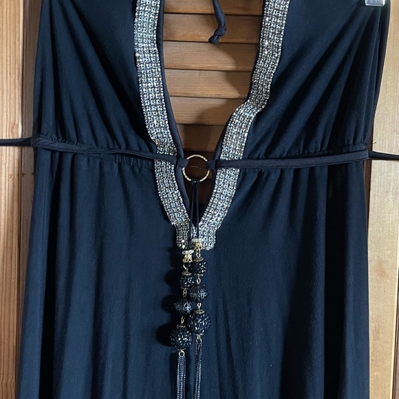 DONNATELLA Rhinestone halter low back long dress/gown black RARE - Picture 3 of 7